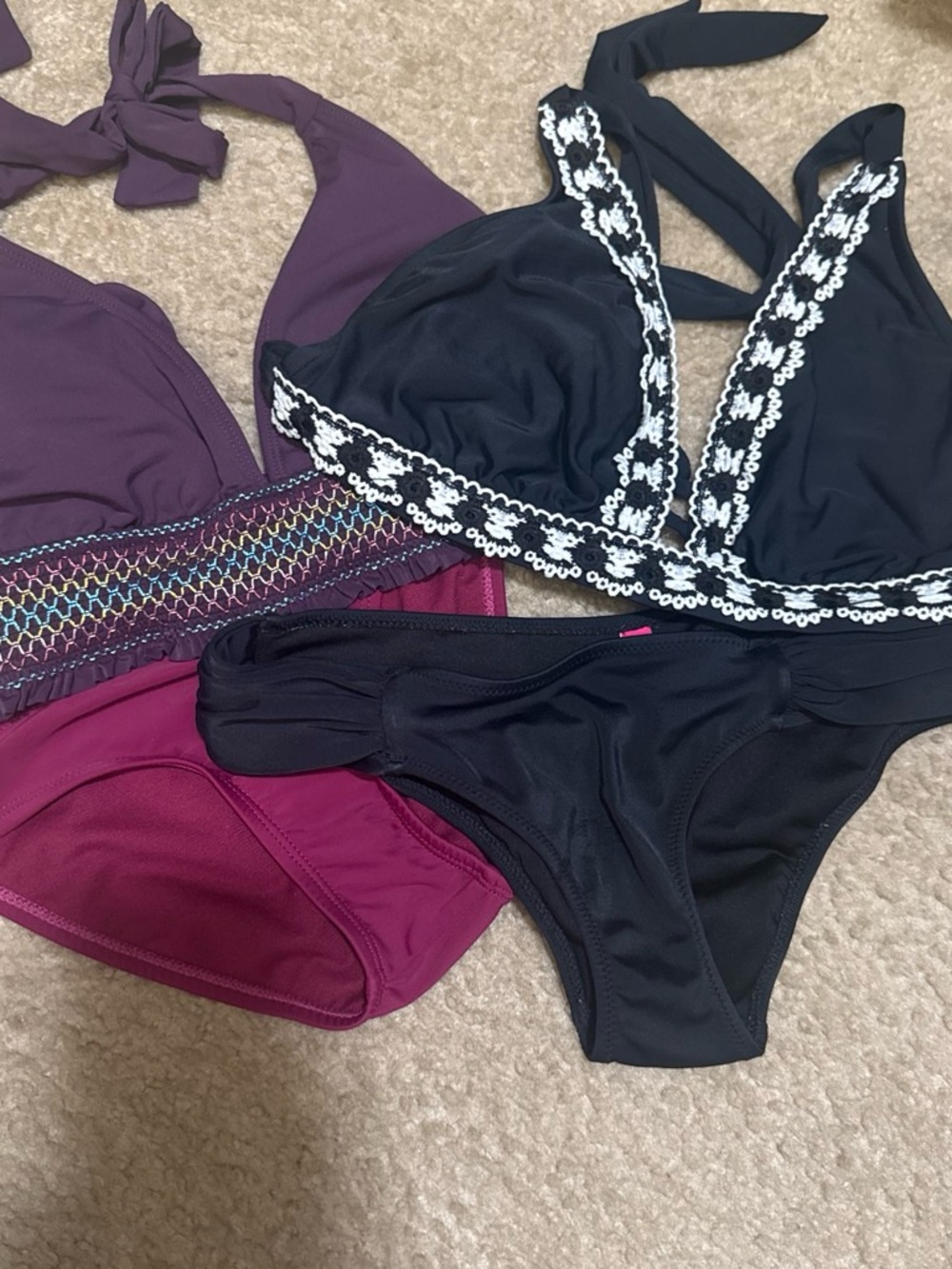 Kona Sol Black Bikini Top with Dark Plum Accent